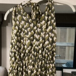 Banana Republic Olive Green and White Floral Halter Dress